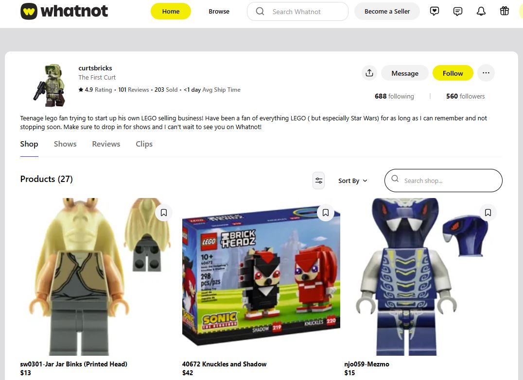 Whatnot shop for legos